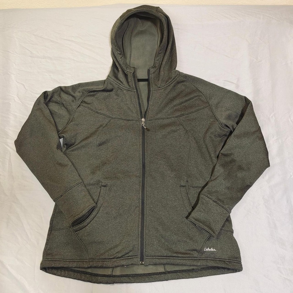 Cabelas Womens Green Full Zip Hoodie Outdoor Hunting Fleece Jacket 97-3746